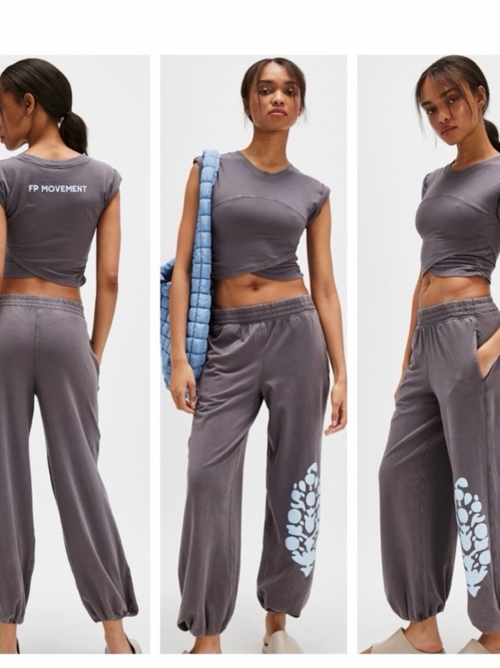 FP Movement by Free People Gray Cropped Workout Top & Graphic Joggers